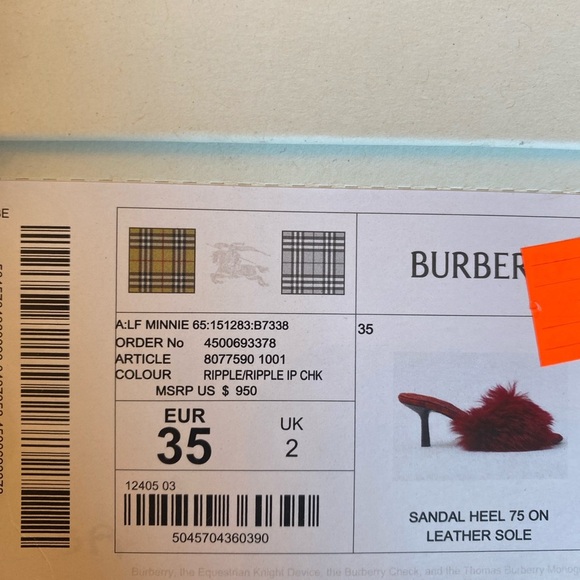 Burberry Minnie Women's Red Shearling Leather high heel sandals Size 35/5 - Picture 5 of 6